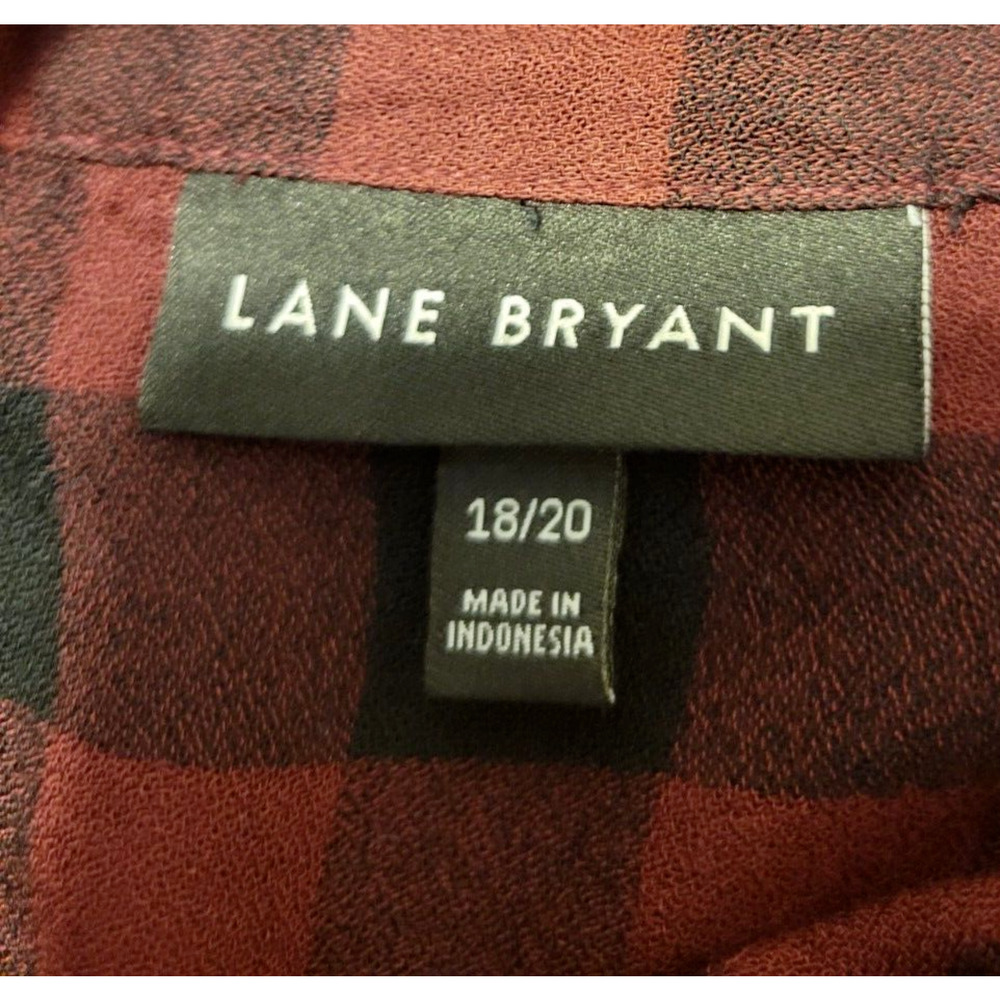 Lane Bryant Red Black Plaid 1/2 Button Roll Tab Sleeve Shirt‎ Women's Size 18/20 - Picture 3 of 10